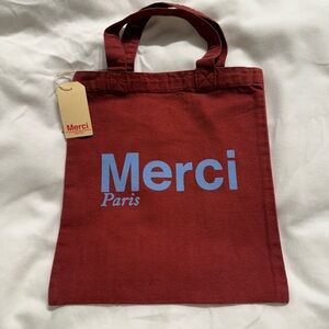 Merci Paris Red Tote Bag